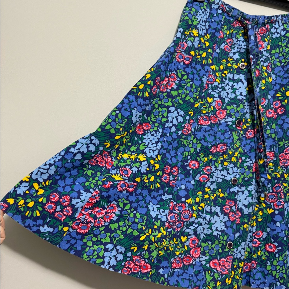 Vintage Peter Popovitch Blue Floral Pleated Button Down Skirt